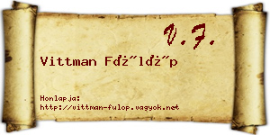 Vittman Fülöp névjegykártya
